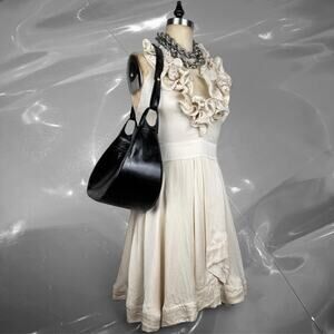 Y2K bebe silk ivory ruffle dress romantic coquette ballet core mini size 8